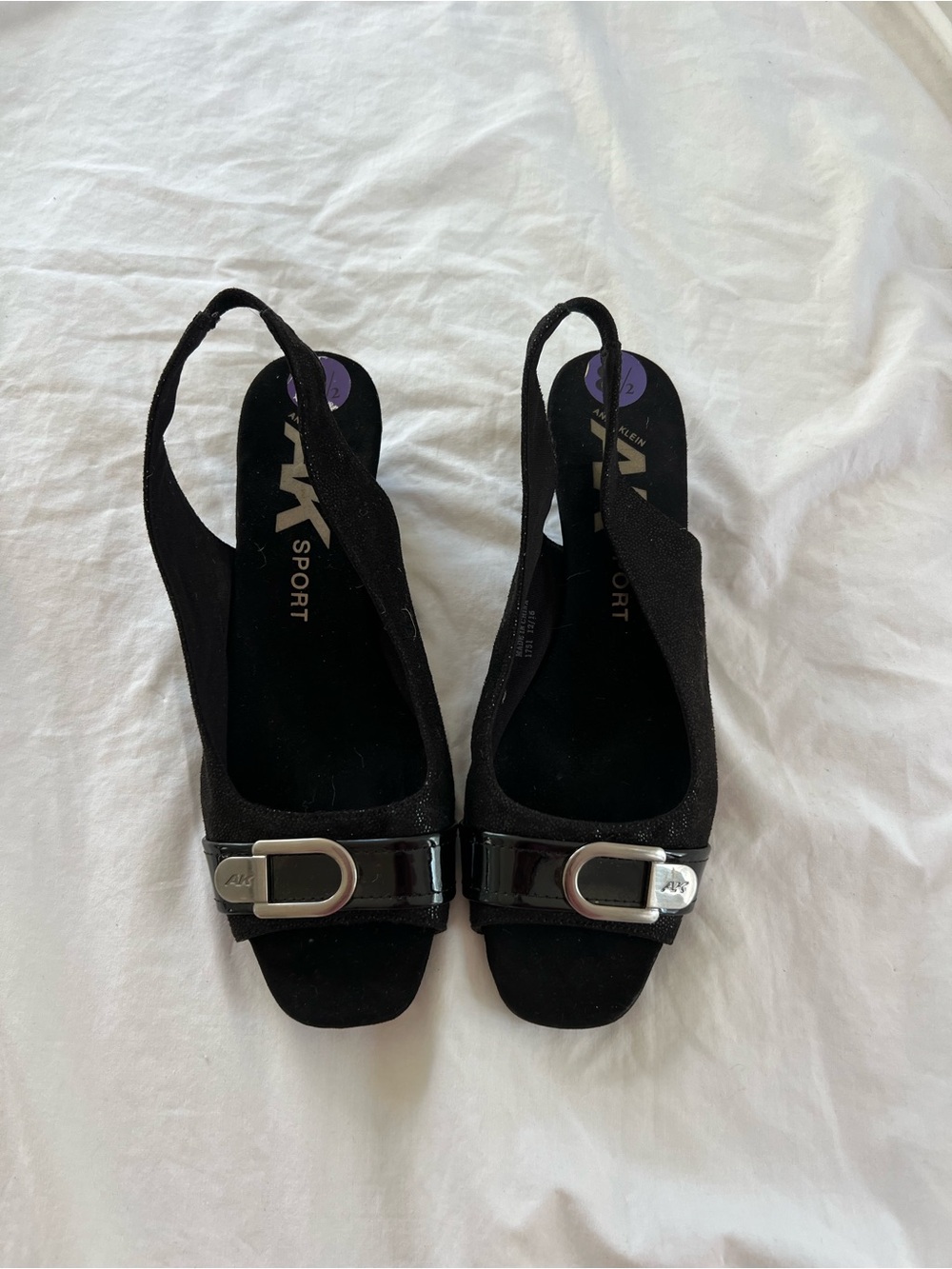 ANNE Klein Black Slingback Mules with Silver Buckle